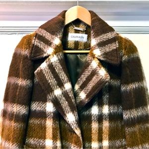 Calvin Klein brown plaid wool blend long winter coat - fully lined